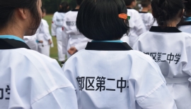 参与郫县二中军训跆拳道教学任教